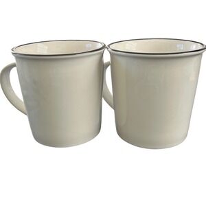 Set of 2 Martha Stewart Cream Mugs with Black Trim Coffee Tea Cup Ceramic‎